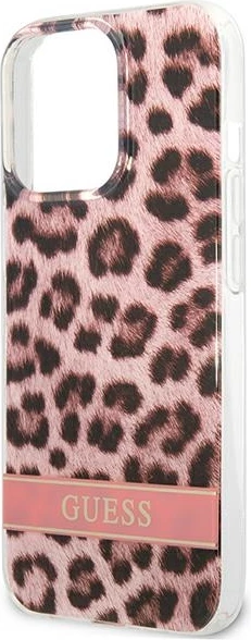 Ovitek z motivom leoparda Guess GUHCP13LHSLEOP za iPhone 13/13 Pro 6,1", trdo ohišje, rožnat