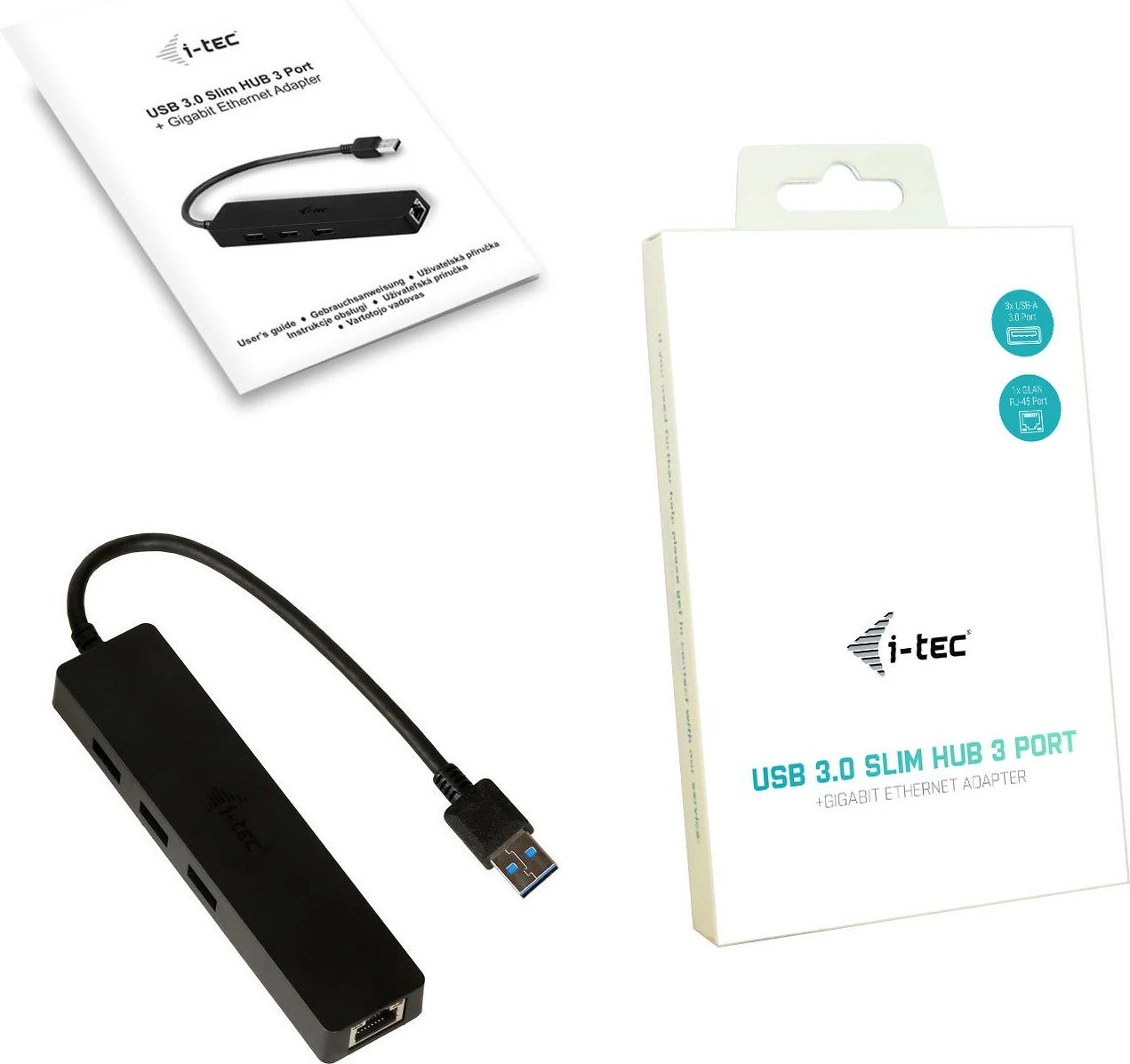 USB HUB s 3 vrati in Gigabit Ethernet, i-tec Advance, VIA VL813/ASIX AS88179, črn