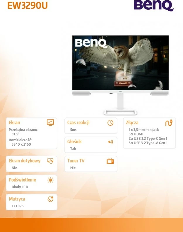 Monitor 32-palčni, 4K UHD, IPS, bel, BenQ EW3290U