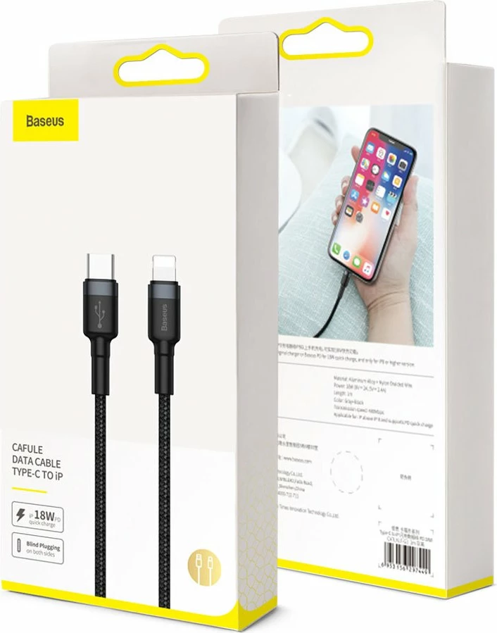 Kabel USB-C na Lightning Baseus Cafule CATLKLF-G1, 1 m, 18 W, črno/siv