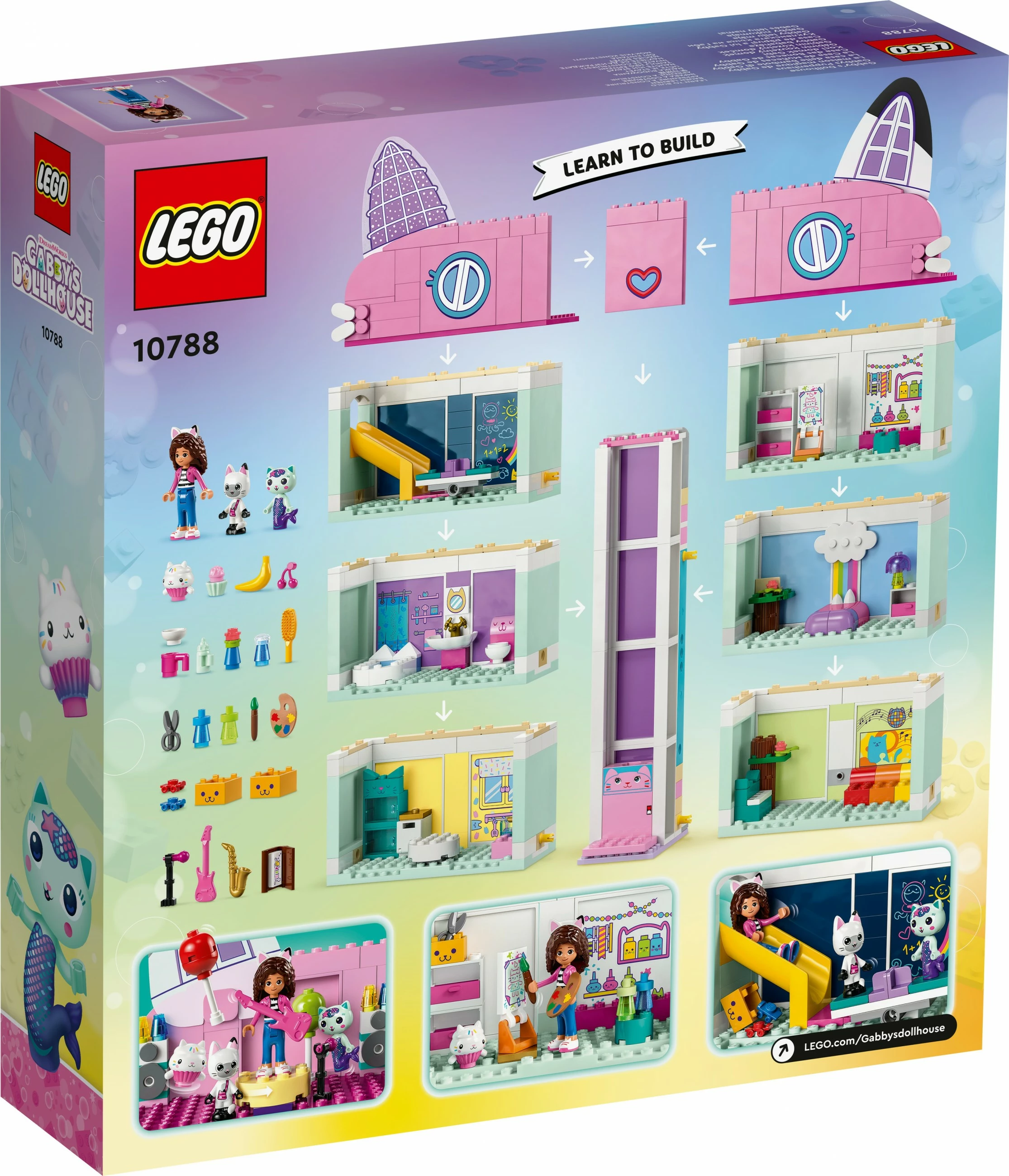 Igralni set Gabby's Dollhouse LEGO 10788, 498 delov, večbarven