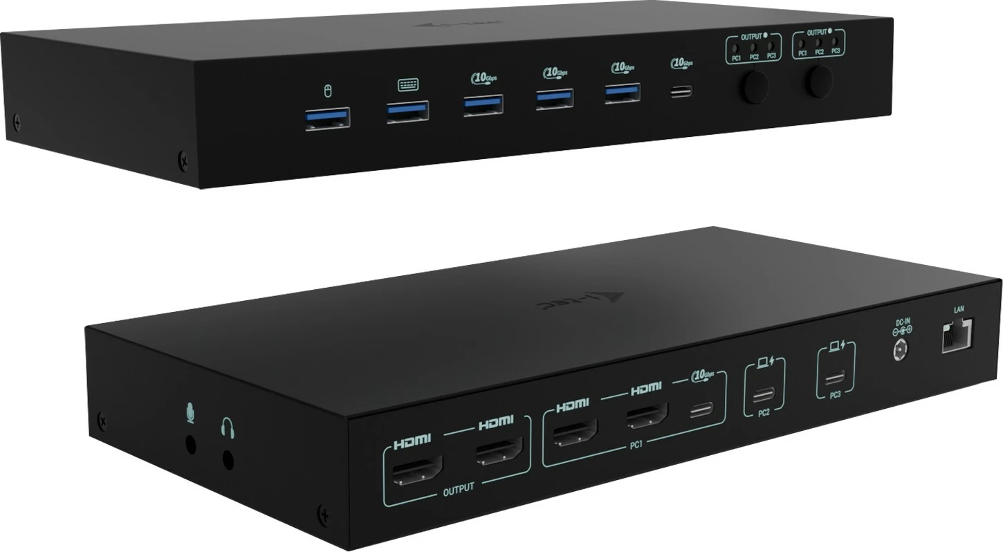 Docking postaja USB-C, 4x HDMI, 5x USB, Ethernet, 180 W, črna, I-Tec D