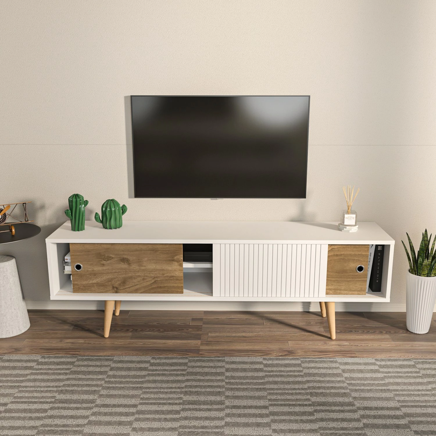 Komoda za TV Ecrin, Hanah Home, bela in oreh