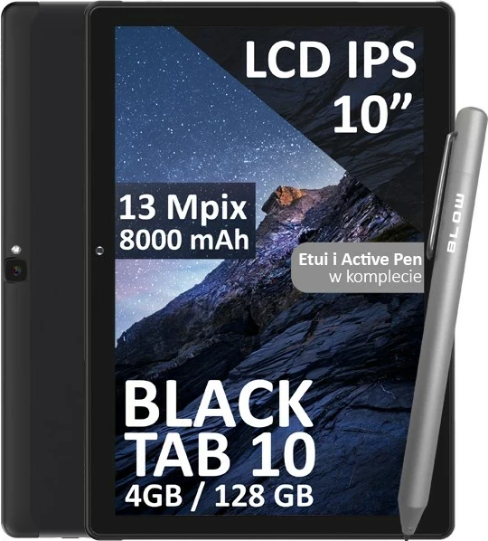 Tablica 10", 4 GB RAM pomnilnik, 128 GB, 4G LTE, črna, s pisalom in ovitkom — BLOW BlackTAB10