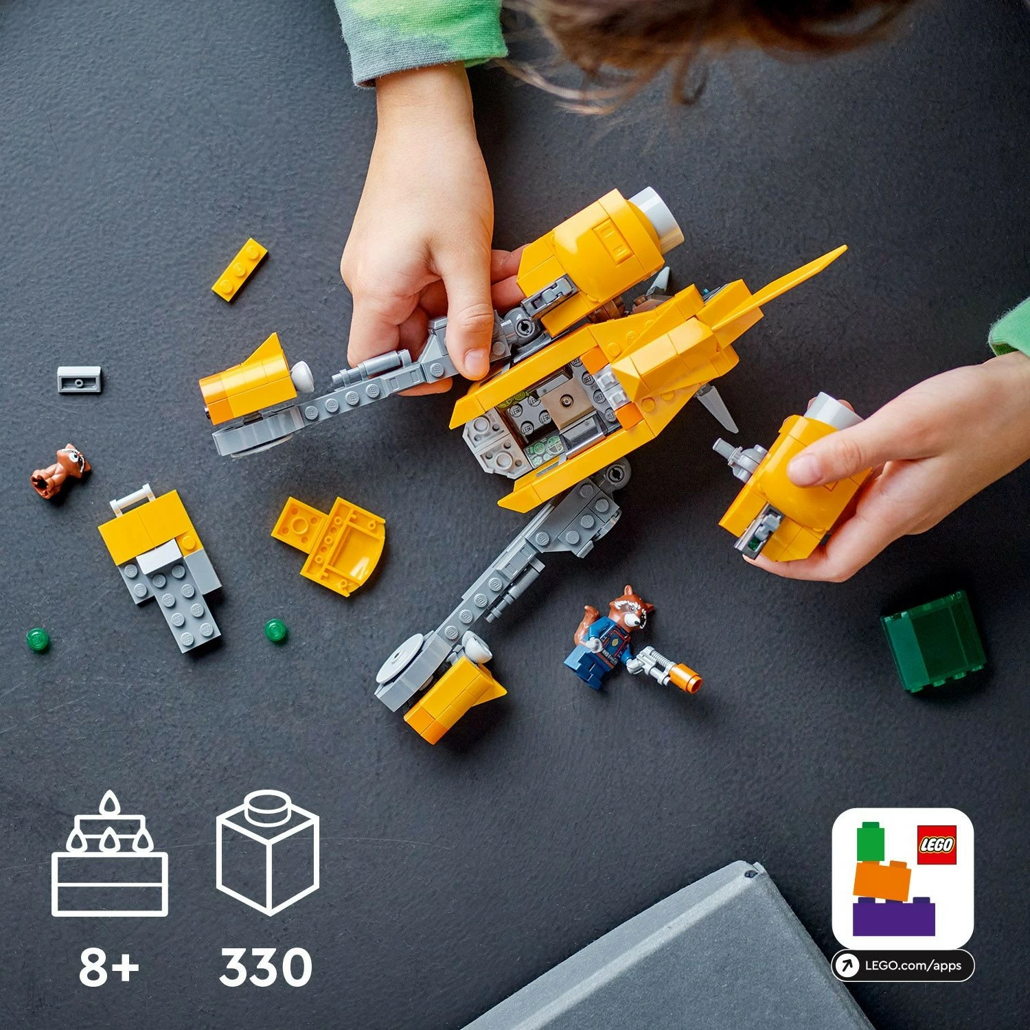 Gradbeni set LEGO Marvel Baby Rocketovo plovilo, 330 kosov, večbarvno