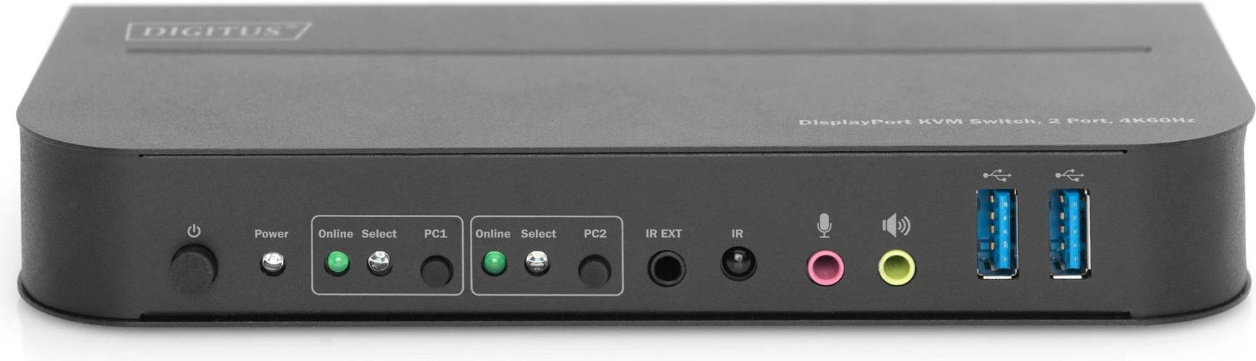 KVM stikalo Digitus DS-12850, 2 vrata, 4K/60Hz, 2x DP v 1x DP/HDMI, črno