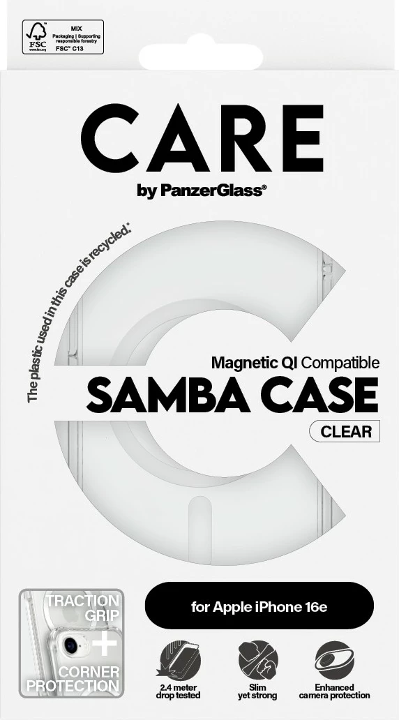 Prozoren ovitek PanzerGlass CARE Case Samba MagSafe za iPhone 16e