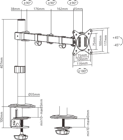 Držalo za monitor, Gembird MA-D1-01, do 32", črno