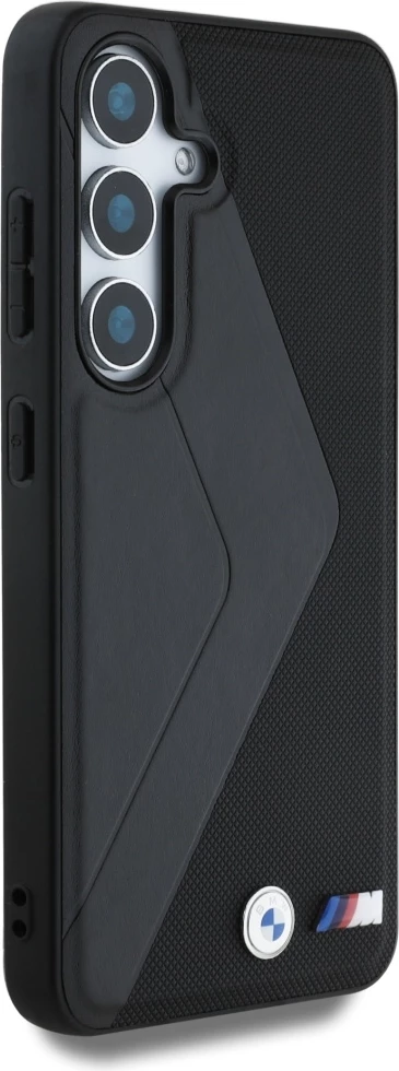 Zaščitni ovitek z usnjem in širokimi črtami BMW MagSafe za Samsung Galaxy S25, črn