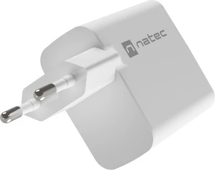 Hitri polnilec GaN 65W z USB-A in USB-C, Natec Ribera, bel