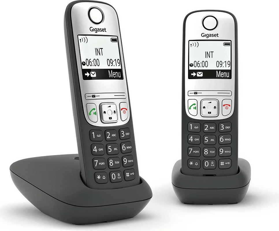 Brezžični fiksni telefon z avtomatskim odgovornikom Gigaset A690A Duo, dva aparata, črn