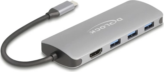 USB hub z 7 vrati, 4K HDMI, USB-C/USB-A, 90W, alumin, DeLOCK 64323, siva