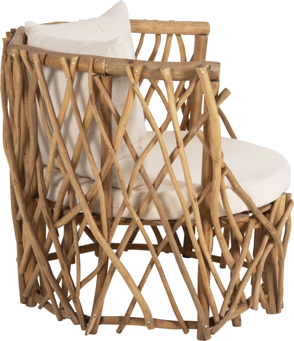 Fotelj KAAN FH5994 iz vej TEAK v naravni barvi z belimi blazinami 95x89x80H cm