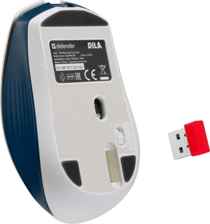 Brezžična miška Defender Dila MM-282, 1800 dpi, 6 gumbov, bela