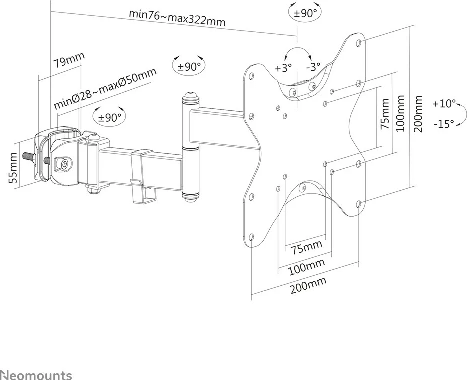 Polna gibljivost nosilec za TV/monitor Neomounts FL40-450BL12, 23–42 palcev, VESA 200x200, črn