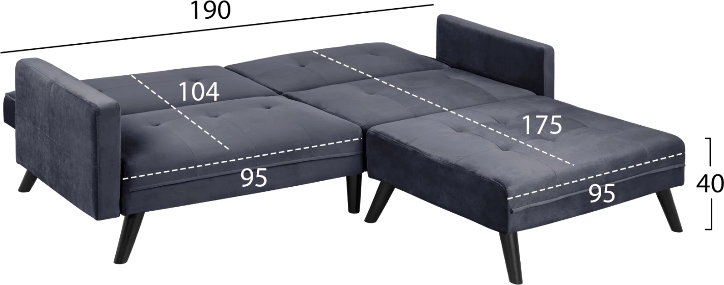 Kotna postelja Livia FH3151.01 iz žameta v sivi barvi z naslonom za noge 211x158x83cm