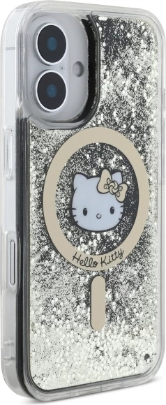 Eleganten zaščitni ovitek z bleščicami Hello Kitty Liquid Glitter Fever MagSafe za iPhone 16, zlata