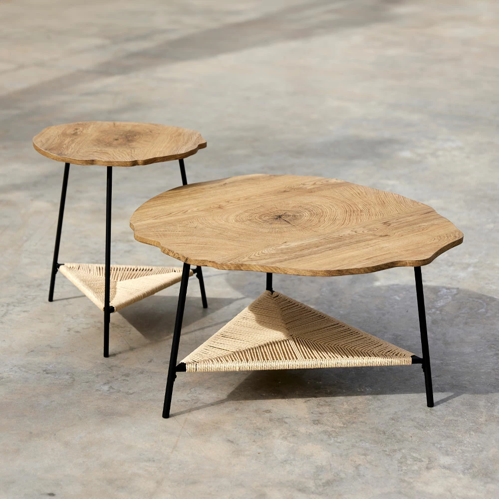 Stranska mizica Tree, naravna in črna, 46x46x52