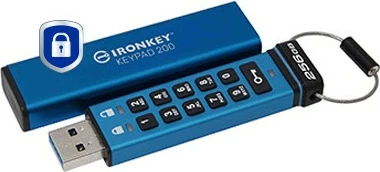 USB ključ z vgrajeno tipkovnico 256GB Kingston IronKey Keypad 200, USB 3.2, moder