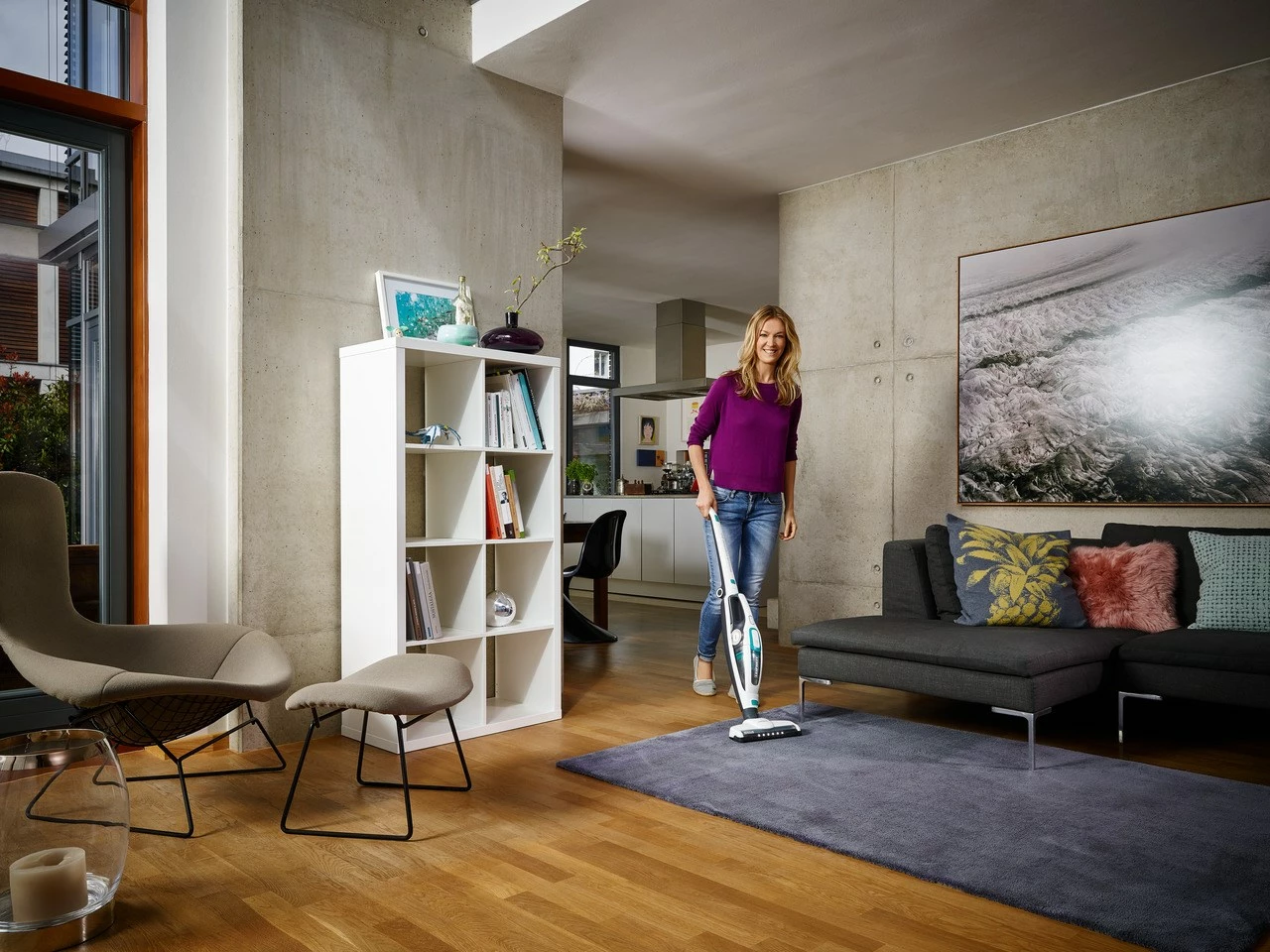 Brezžični sesalnik 2-v-1, brez vrečke, 20V, bel/moder Leifheit PowerVac