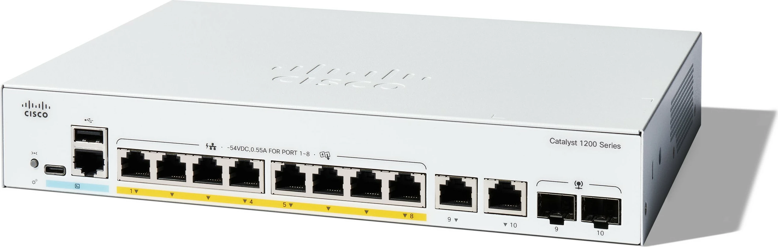 Stikalo Cisco Catalyst 1200-8FP-2G, 8 portov GE, PoE, 2x1GE Combo, belo
