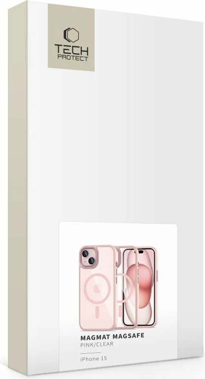 Prozoren rožnat ovitek Tech-Protect MagMat MagSafe za iPhone 15