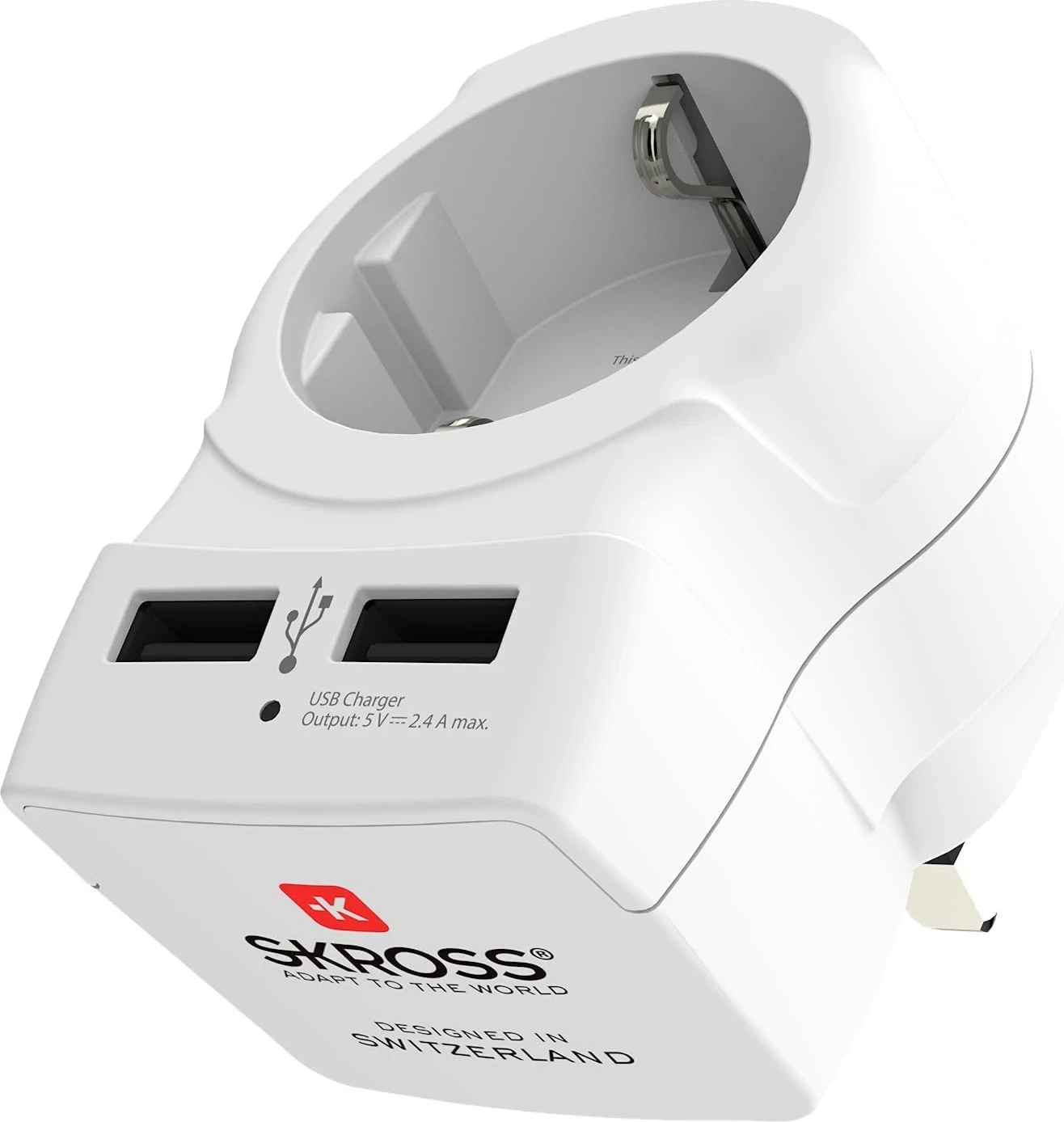 Potovalni adapter za Evropo - UK s USB, SKROSS, bel