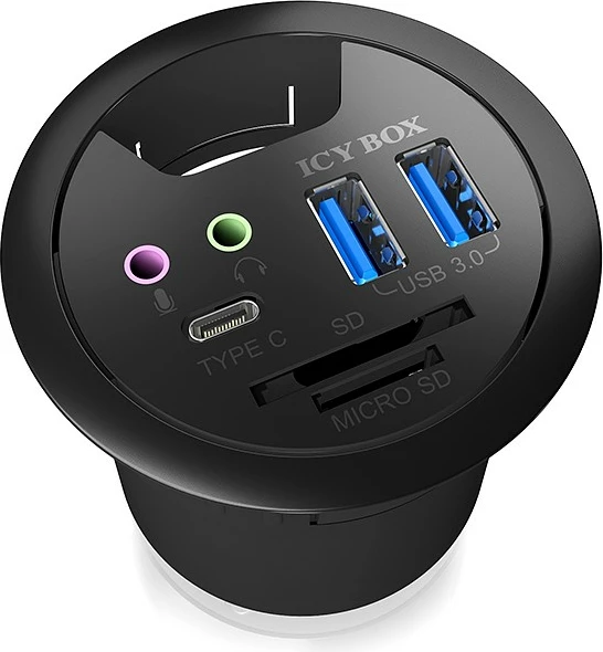 USB razširitveni hub z branjem kartic in avdio priključki ICY BOX IB-HUB1404A, 3x USB 3.0, črn