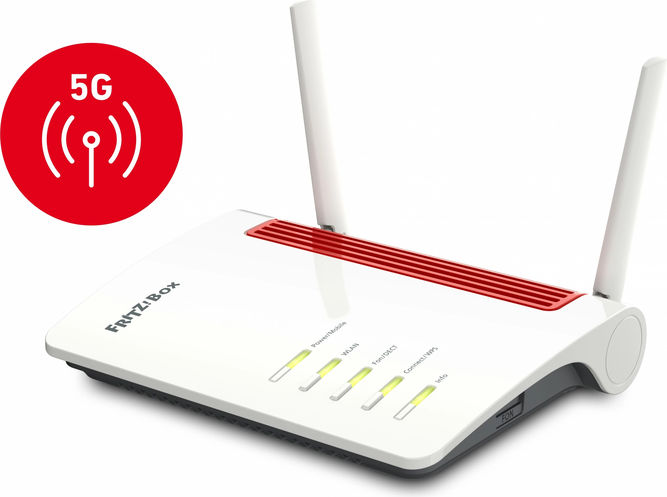 Namizni usmerjevalnik FRITZ!Box 6850 5G, Wi‑Fi 5 (802.11ac), dvopasovni (2,4 GHz / 5 GHz), Ethernet LAN, 3G, črn/rdeč/bel