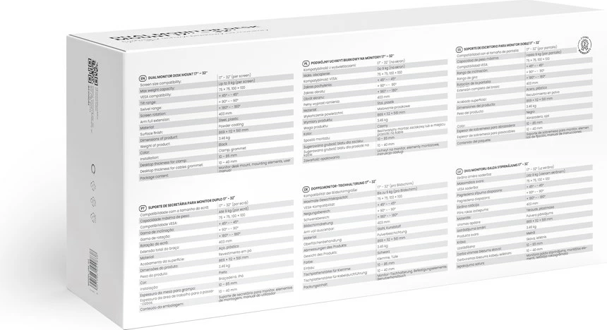 Držalo za dva monitorja Savio UM-03, 17–32 palcev, črno