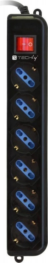 Rokavina z 6 vtičnicami Techly Power Strip, 1,5 m, črn