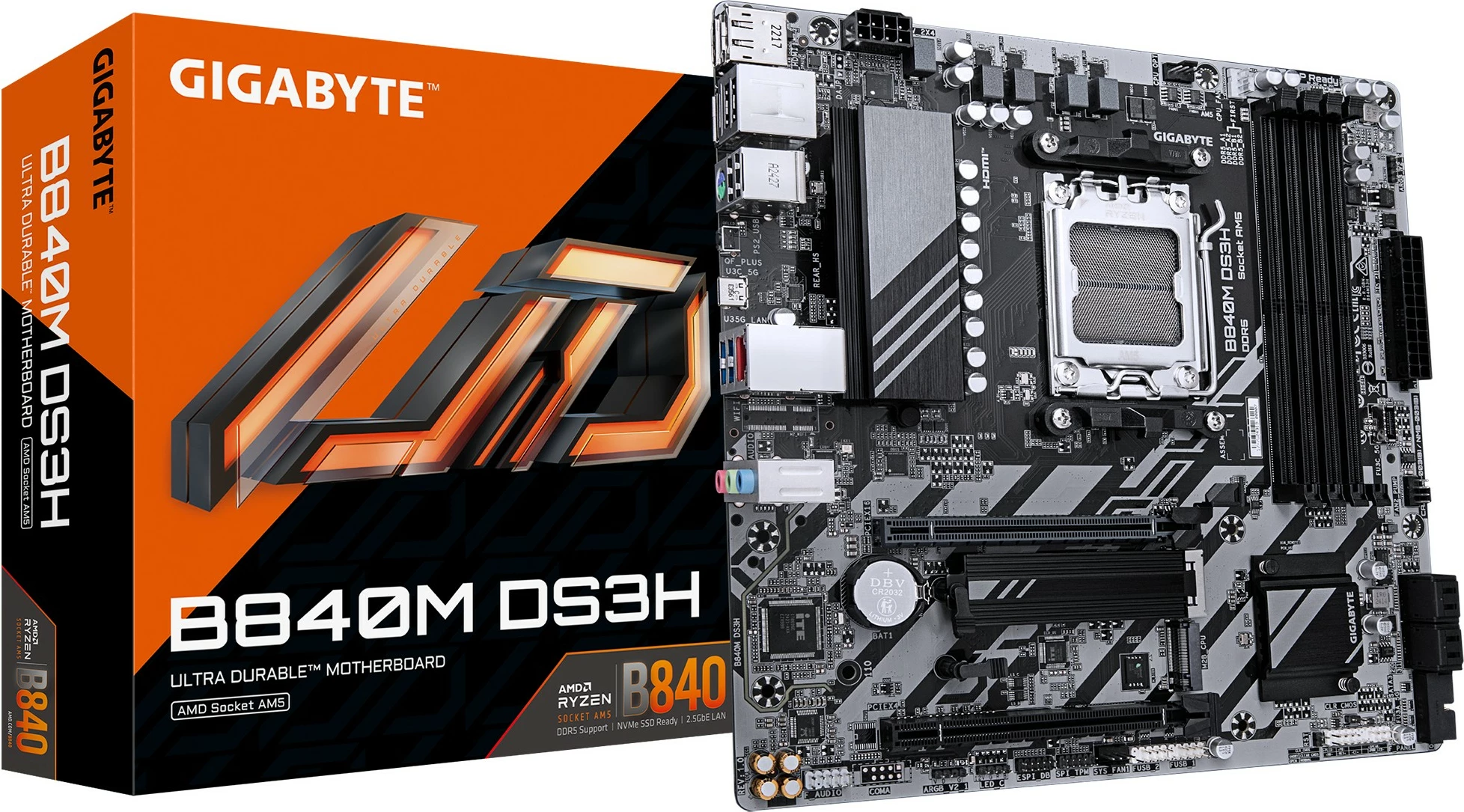 Plošča za matično ploščo Gigabyte B840M DS3H, AMD Ryzen 9000, DDR5, PCIe 4.0