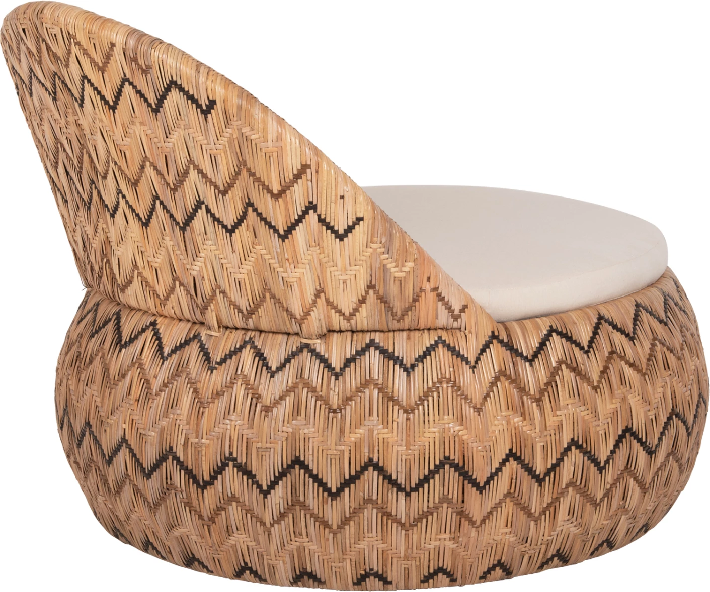 Okrogli naslanjač LADLON FH5992 iz ratana v naravni barvi - blazina v ecru 97x97x76H cm