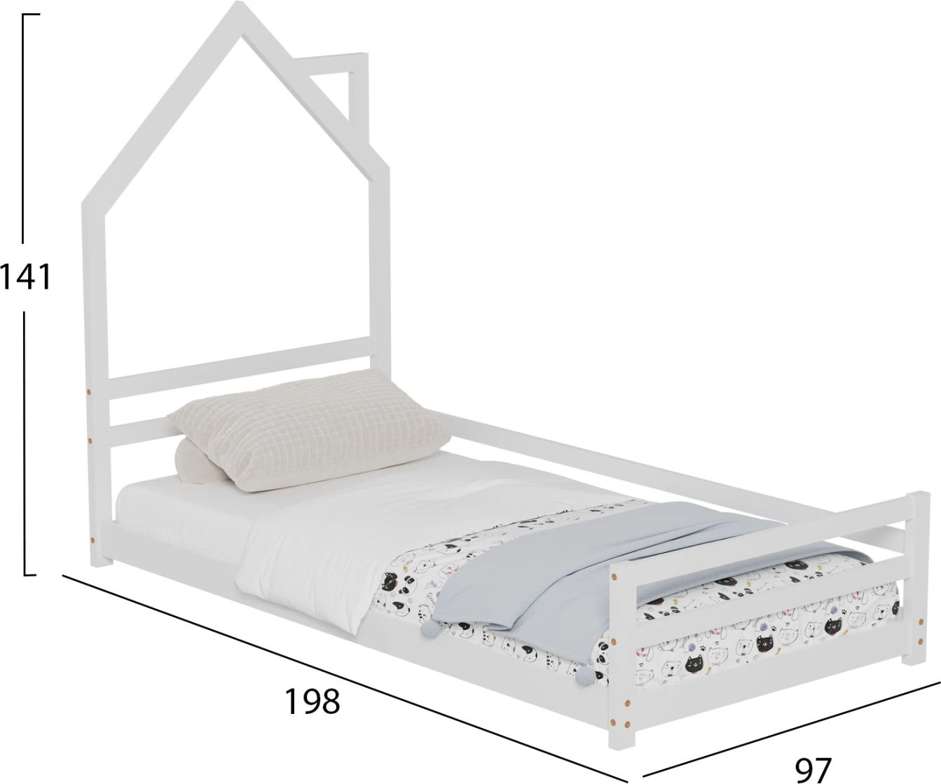 Postelja za otroke HOUSER FH676.03 t.MONTESSORI iz masivnega borovega lesa v beli barvi - 190x90cm
