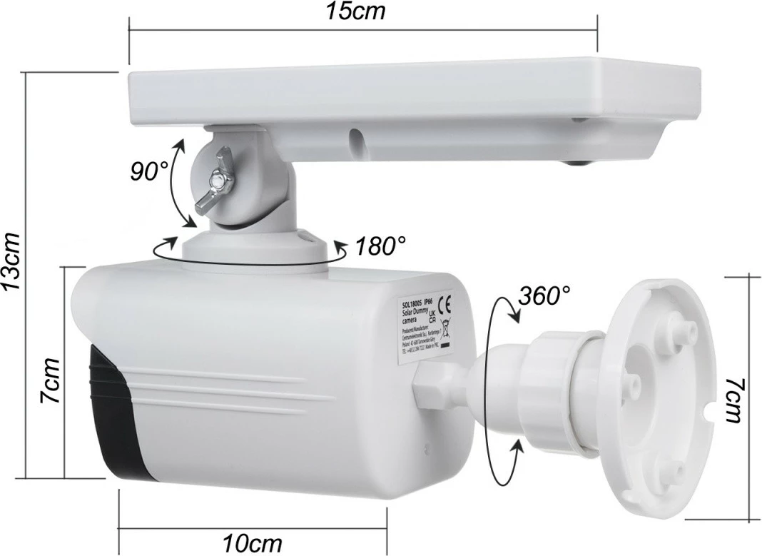 Lažna kamera s solarnim panelom in LED CEE SOL1800S, bela