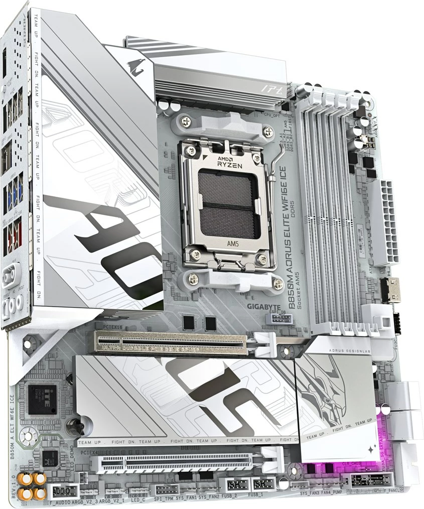 Matična plošča Gigabyte B850M AORUS ELITE WIFI6E ICE, Socket AM5, za AMD Ryzen 9000, bela