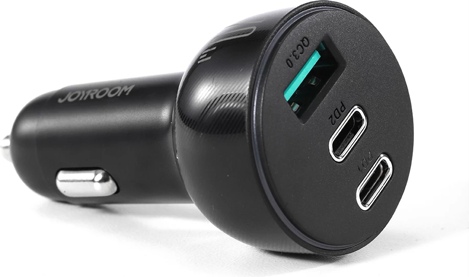 Hiter avto polnilec, Joyroom JR-CL26, 70W, 3 vhodne vtičnice (USB, 2x USB-C), črn