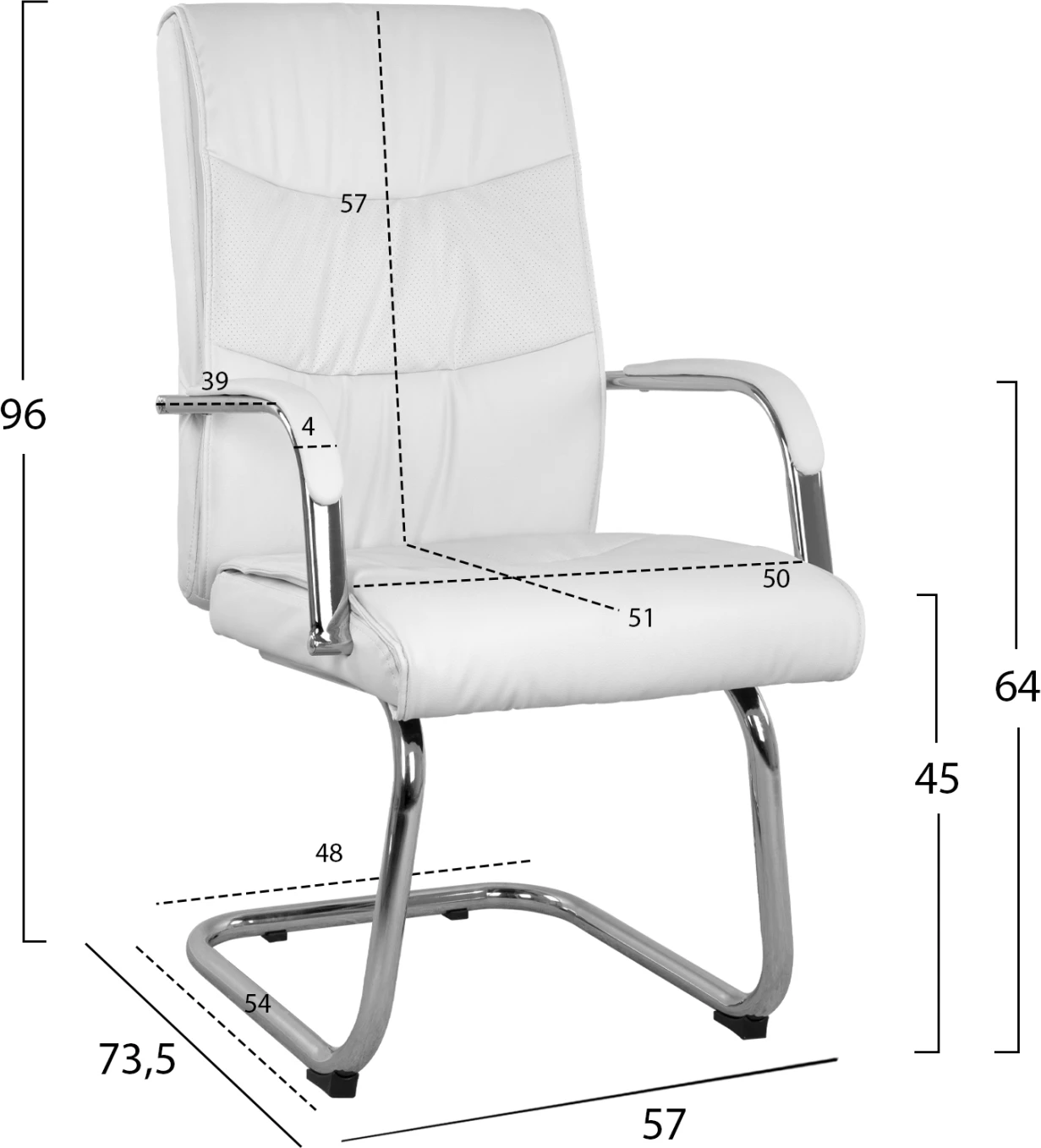 Obiskovalčev naslanjač JACOB FH1045.12 bel PU s kromirano osnovo 57x73.5x96 cm, set 2 kosov