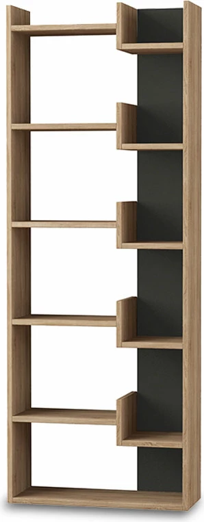 Polica za knjige Oppa, temen hrast - antracit, 61 x 22 x 162 cm