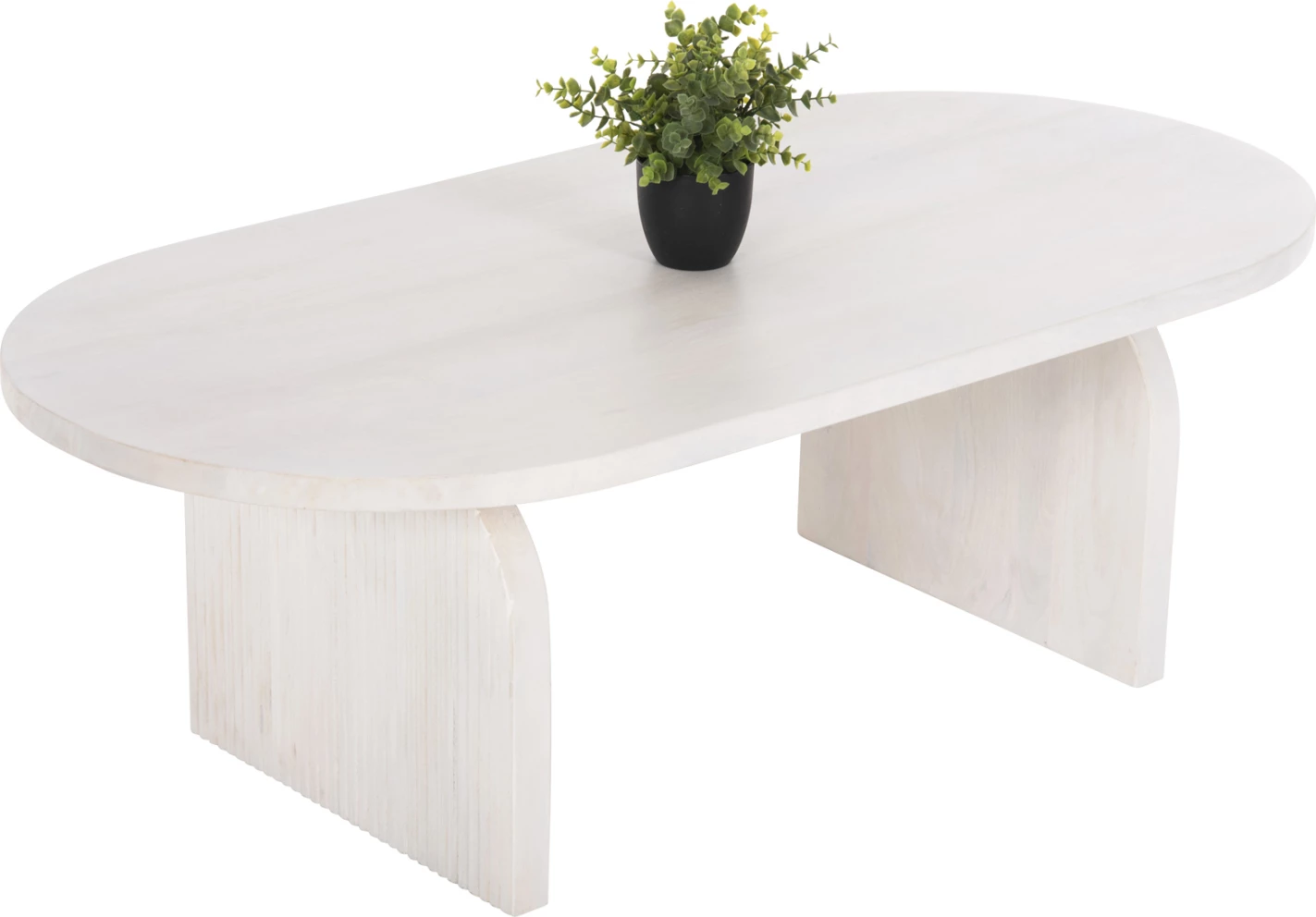 Ovalna klubska miza HONKY FH9691 iz masivnega mangovega lesa v beli barvi 120x60x40H cm