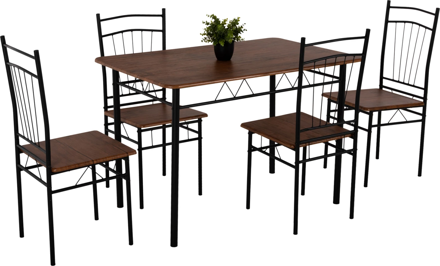 Jedilni set 5 kosov PEARY FH9416.11 črna kovina-MDF v barvi oreha 110x60x74Hcm