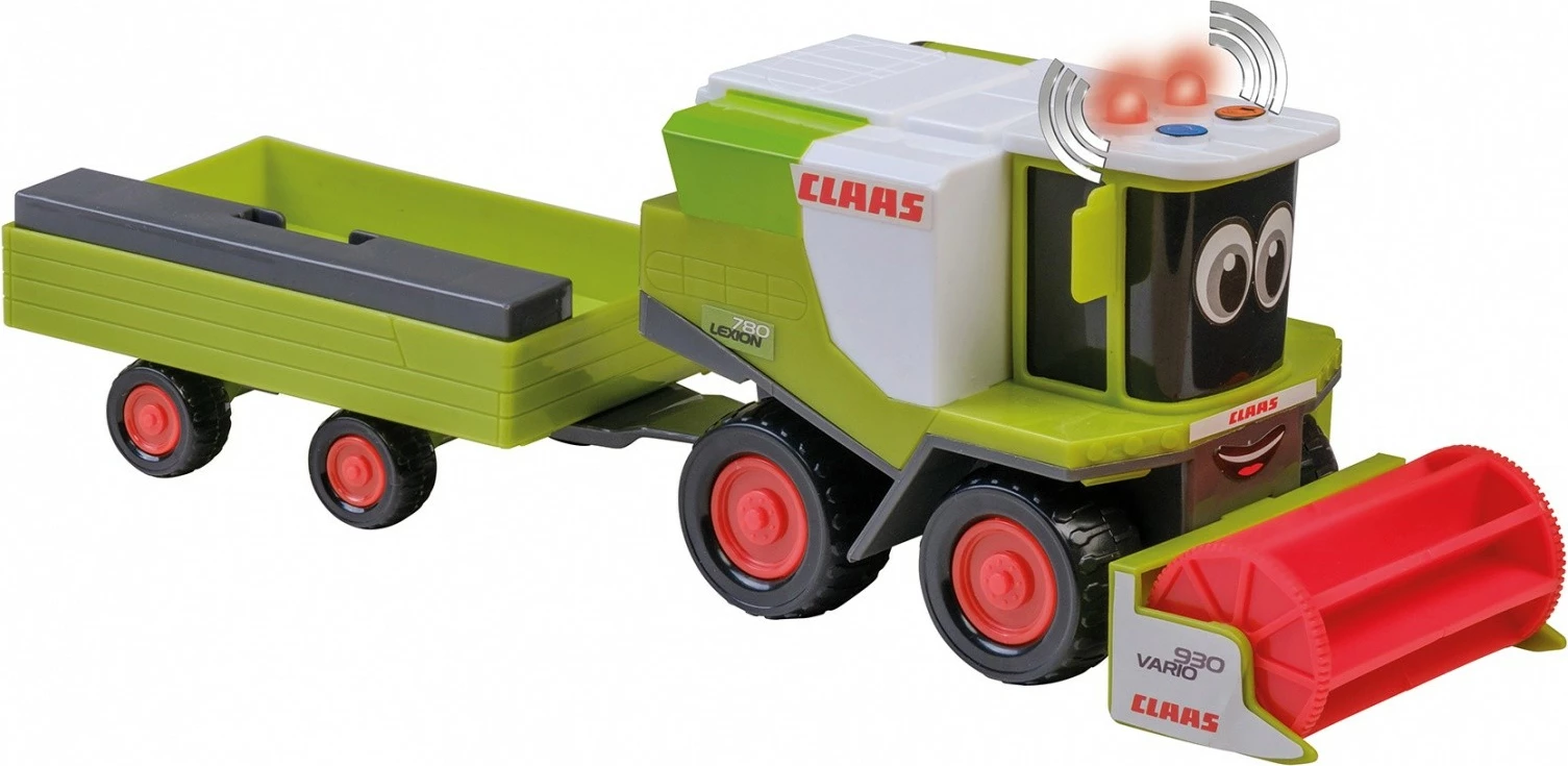 Igralni kombajn z vlečno prikolico, plastika, zelen, z lučmi in zvoki, Claas MALIK 34542