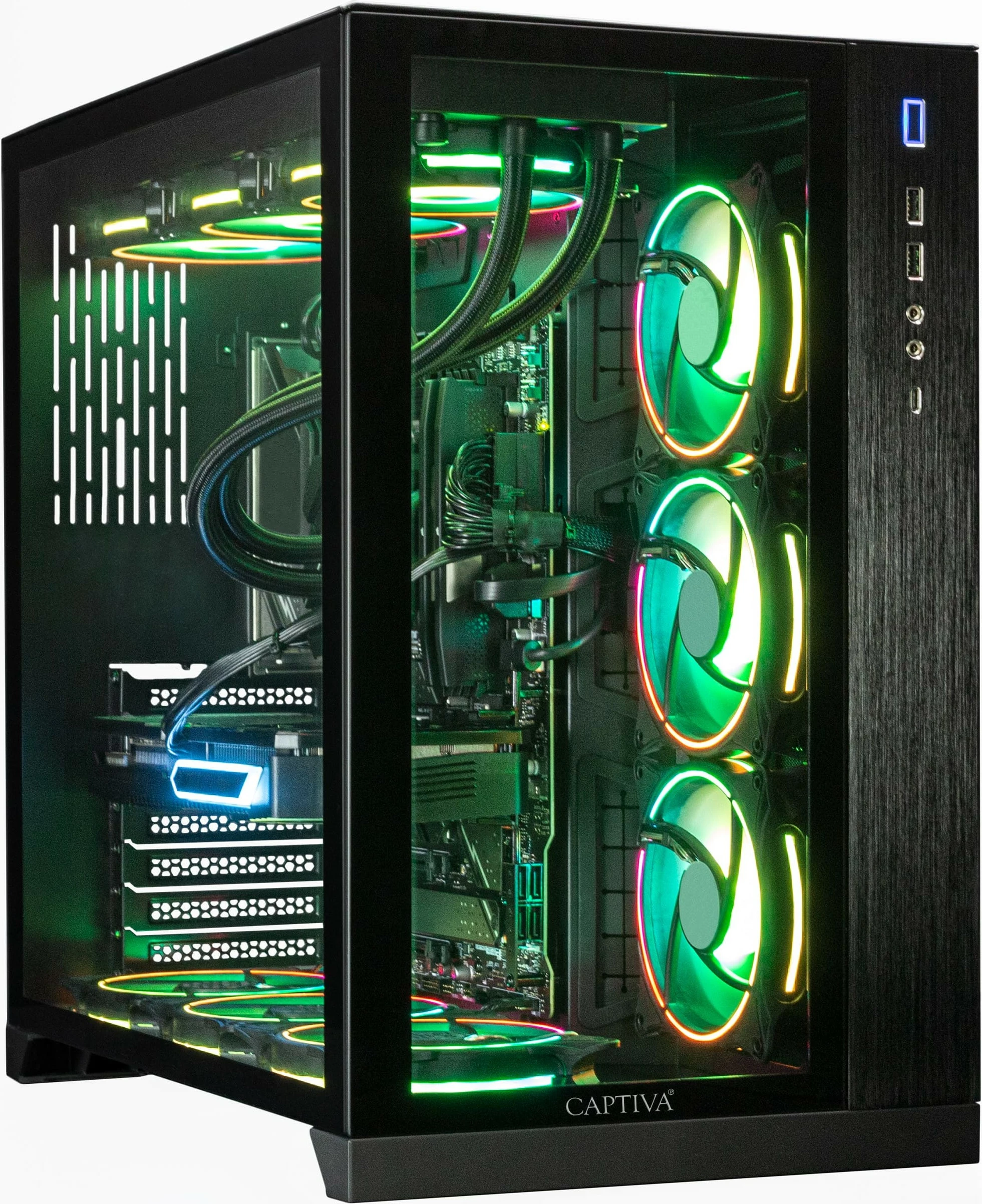 Highend igralni računalnik Captiva R89-724, AMD Ryzen 9 9800X3D, 64 GB RAM, 2 TB SSD, RTX 5070 Ti, Windows 11, črn z RGB osvetlitvijo