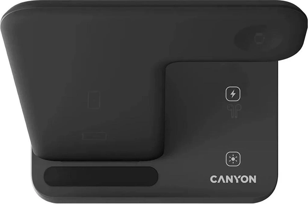 Indukcijski polnilec 3 v 1, 15 W LED, črn Canyon WS-303