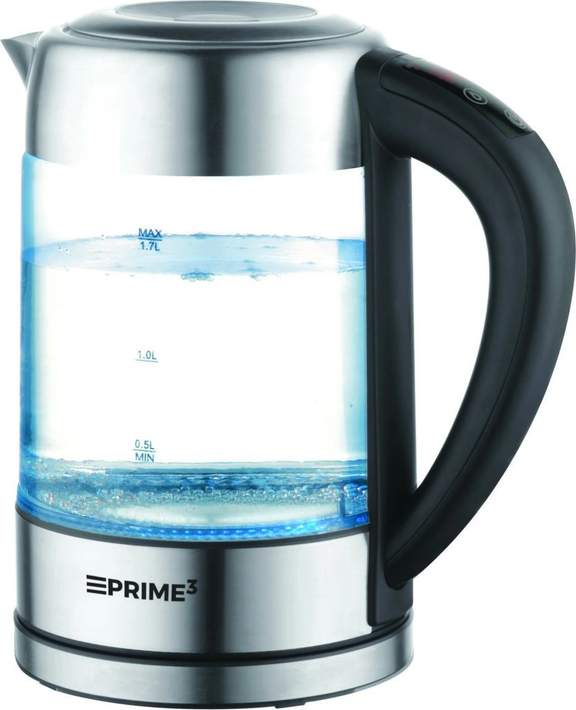 Električni grelnik vode PRIME3 SEK81, 1,7 L, 2200 W, steklo, nadzor temperature, črn/inox