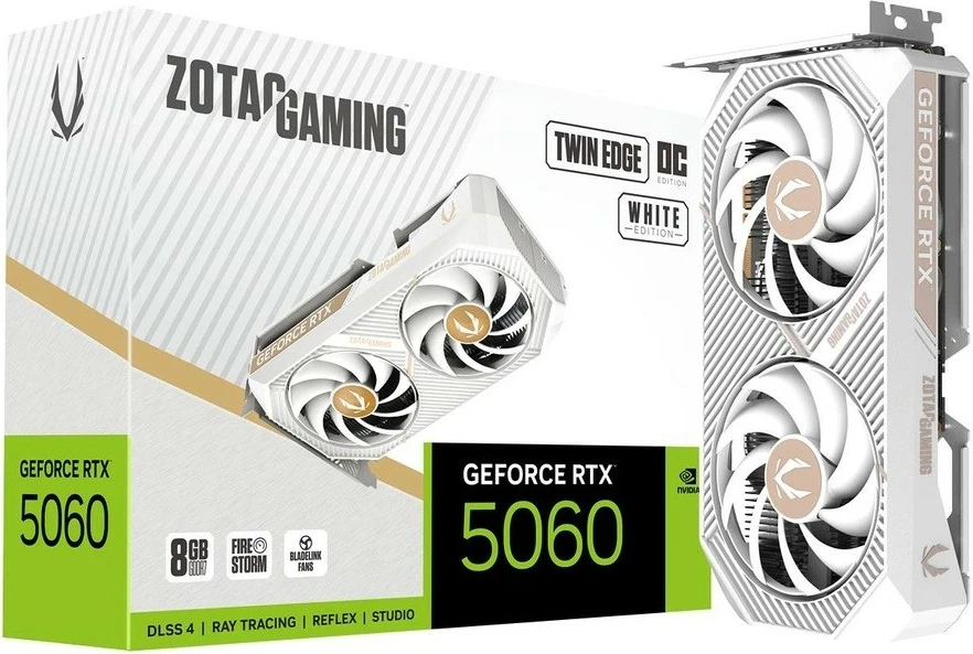 Grafična kartica ZOTAC GeForce RTX 5060 Twin Edge OC ZT-B50600Q-10M, 8 GB GDDR7 128-bit, 3x DisplayPort/HDMI, PCIe 5.0 x8, bela