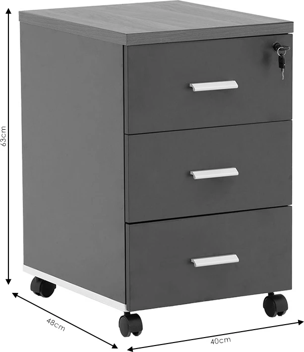 Komoda na kolesih, 3 predali, oreh-antracit, 40x48x63 cm Oscar