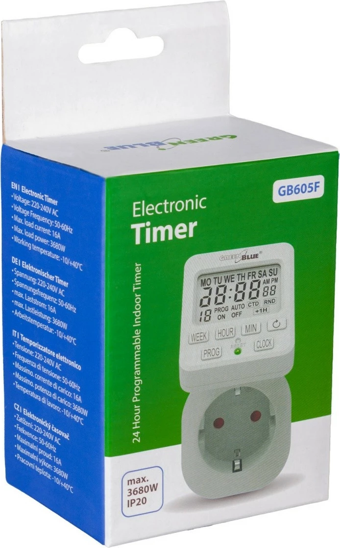 Digitalni časovni programator GreenBlue GB605E, 16A, bel