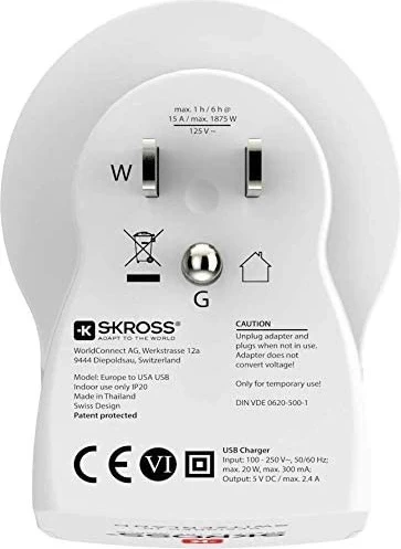 Potovalni adapter za Evropo - UK s USB, SKROSS, bel