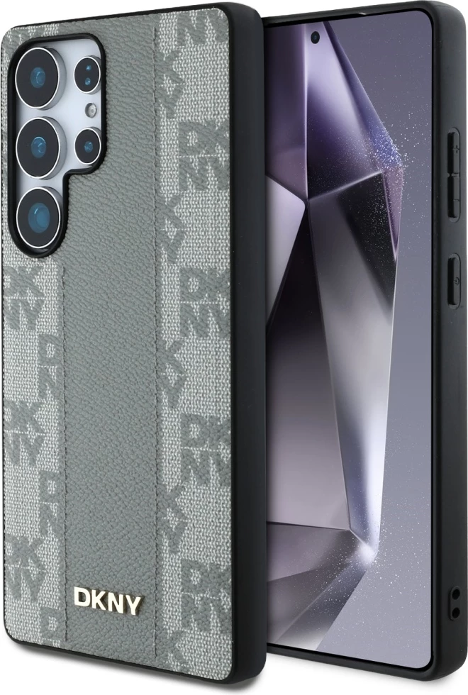 Ovitek za telefon, usnjen karo vzorec, MagSafe DKNY za Samsung Galaxy S25 Ultra, siv